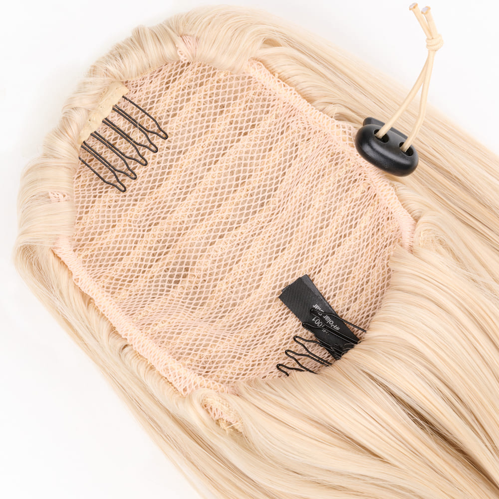 20 Inch Seamlessly Attached Drawstring Ponytail Extension in colour Swedish Blonde