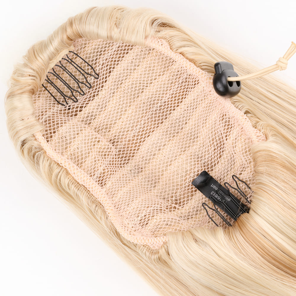 20 Inch Seamlessly Attached Drawstring Ponytail Extension in colour UK Blonde