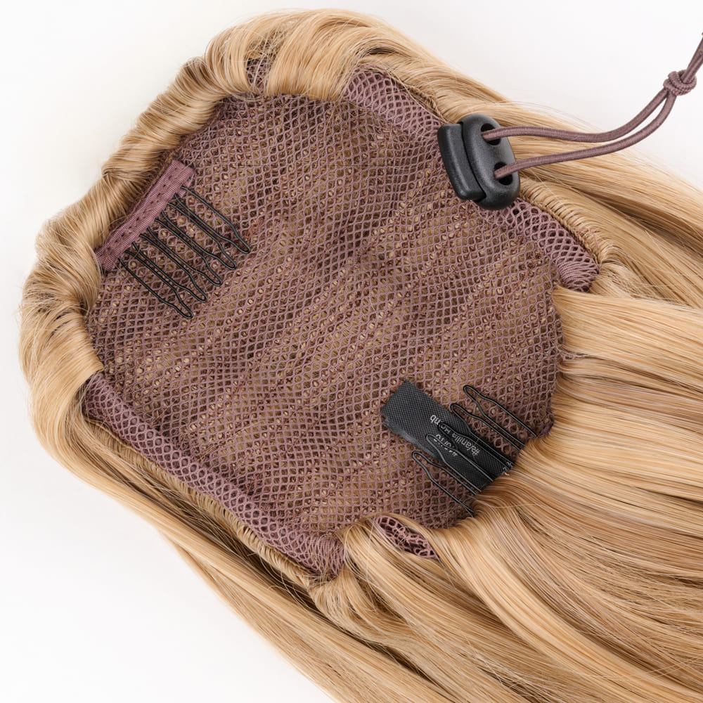 20 Inch Seamlessly Attached Drawstring Ponytail Extension in colour Vanilla Blonde