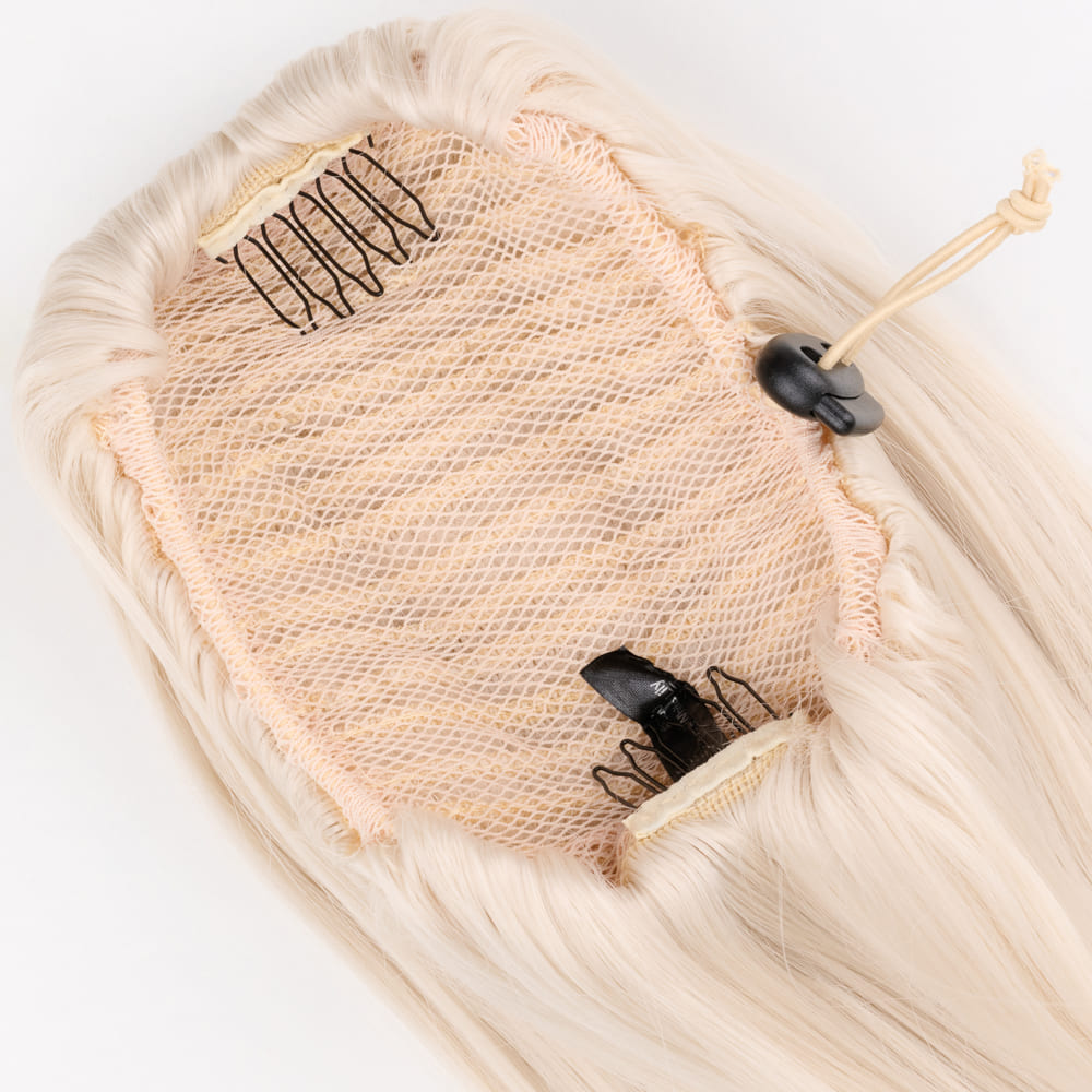 20 Inch Seamlessly Attached Drawstring Ponytail Extension in colour White Blonde